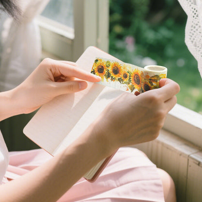 Sunflower Washi Tape featuring flower, and sun designs for journaling, scrapbooking and collage