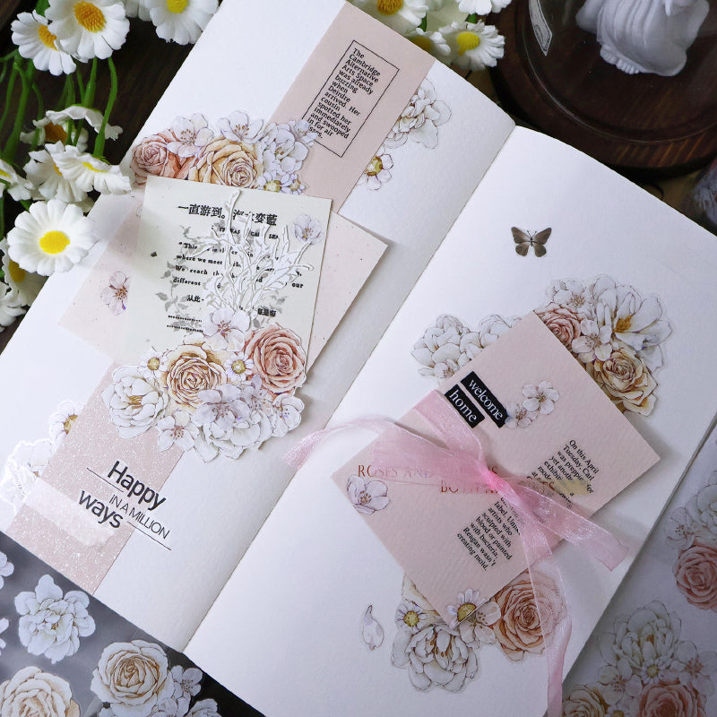 5.5cm*100cm Soft flower court Die Cutting Washi/PET/Shell Silver PET Tape featuring silver, and flower designs for journaling, scrapbooking and collage