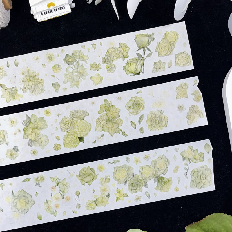 5.5cm*100cm Lush Greenery Washi/Self-adhesive/Shell Light PET Tape featuring green, and light designs for journaling, scrapbooking and collage