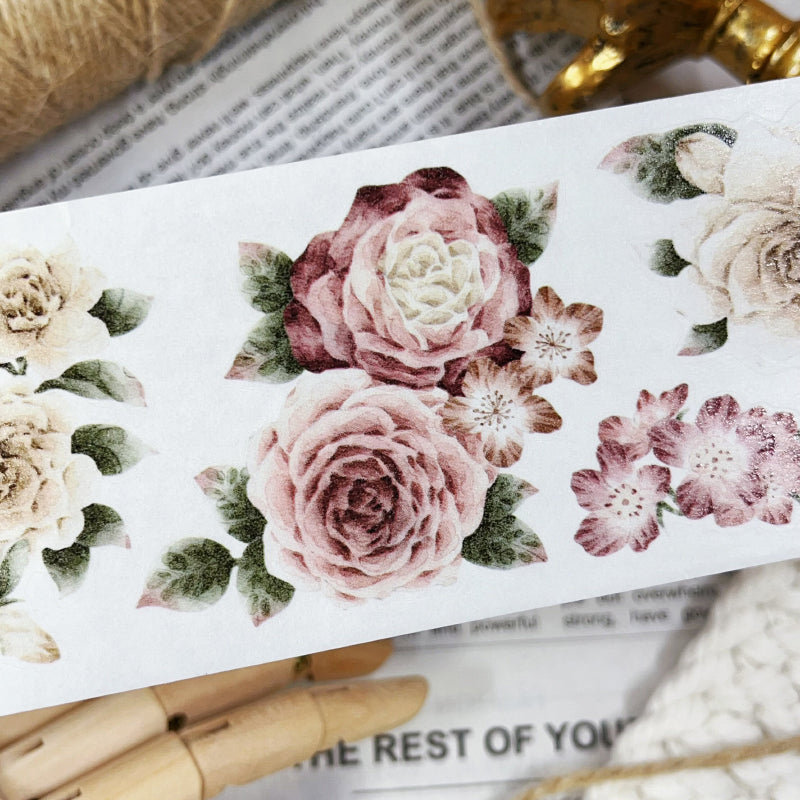 5.5cm*100cm Amber Flower Washi/Self-adhesive/Shell Light PET Tape featuring flower, and light designs for journaling, scrapbooking and collage