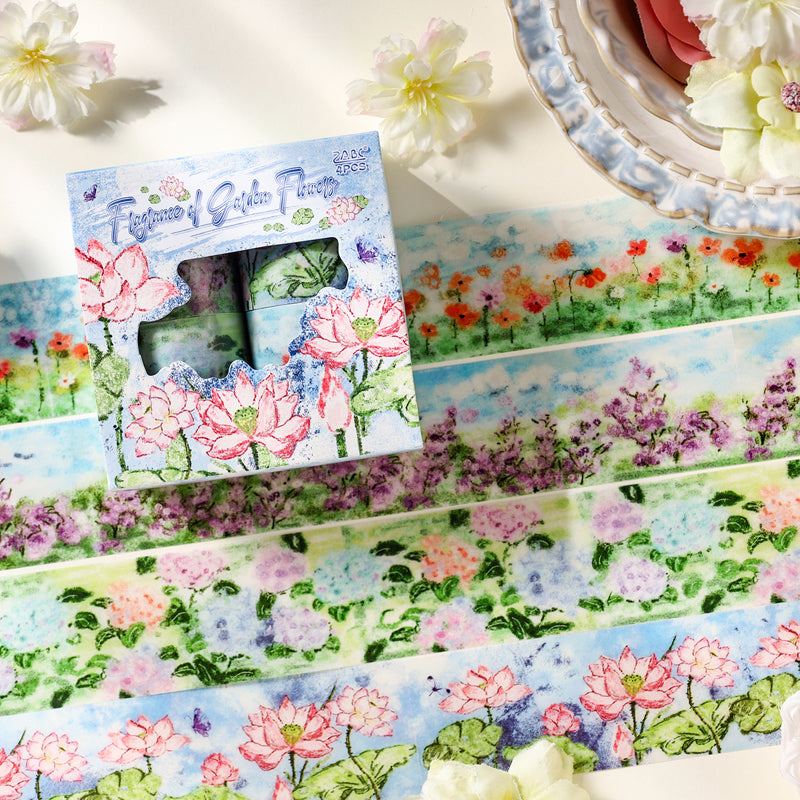 Flower Field Series PET Tape Set featuring flower designs for journaling, scrapbooking and collage
