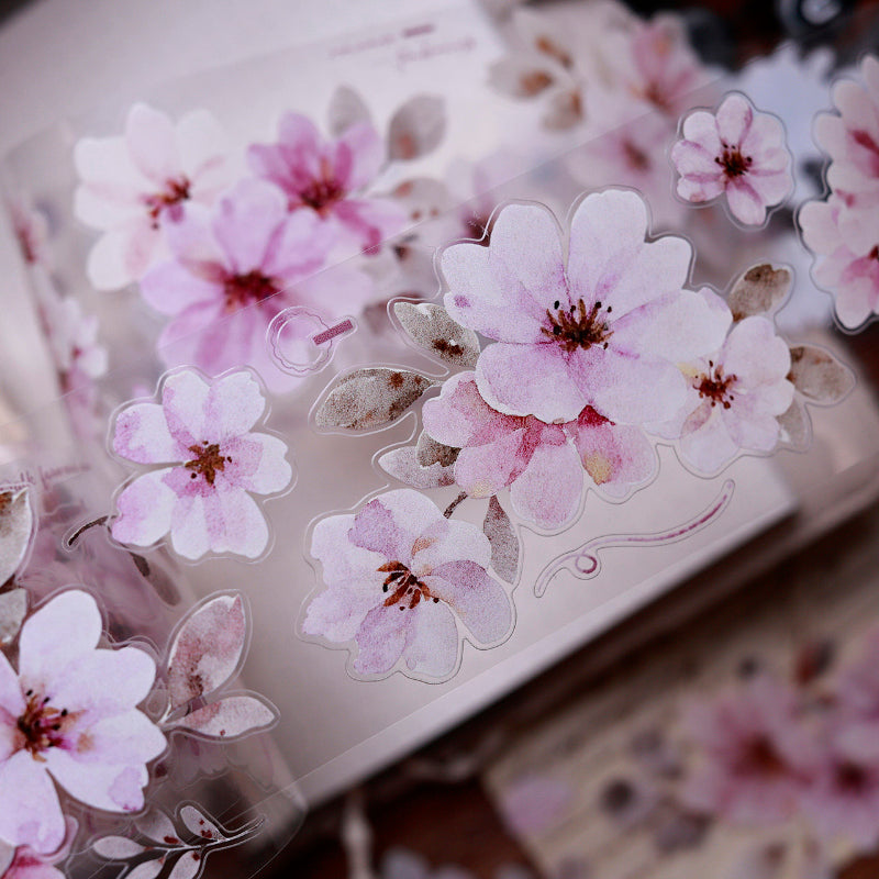 Whole Roll 5.5cm*6m Powdered perfume flower Die Cutting Washi/PET Tape featuring red, and flower designs for journaling, scrapbooking and collage