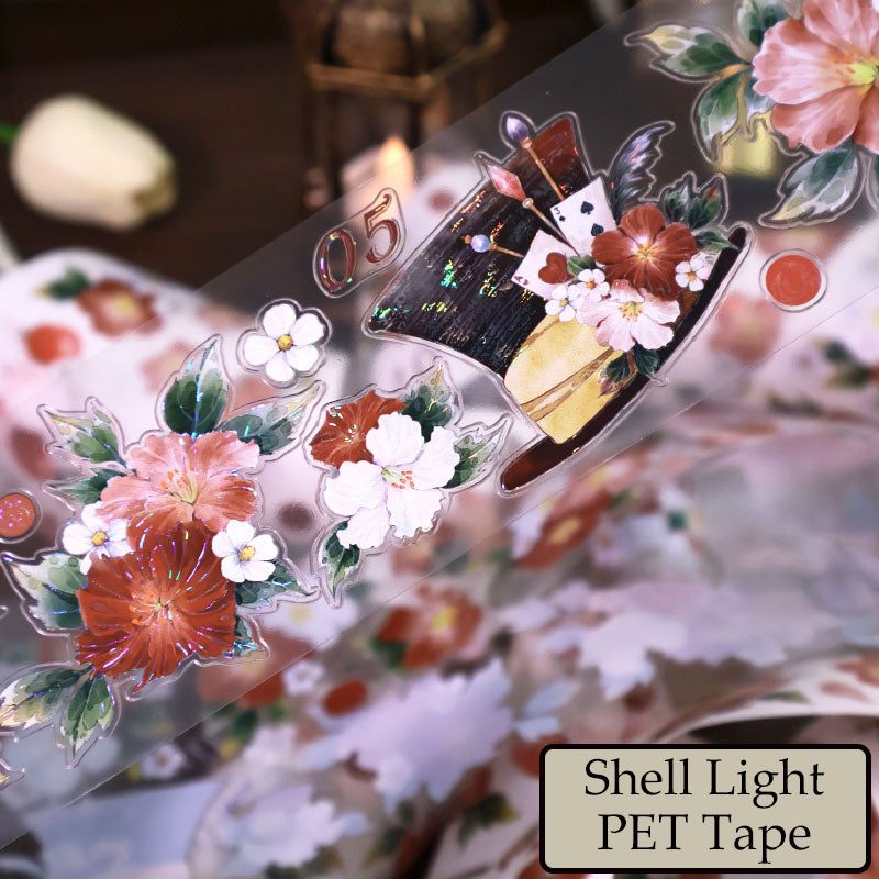 Whole Roll 6cm*4.8m Drunken Lotus Banquet Die Cutting Shell Light Washi/PET Tape