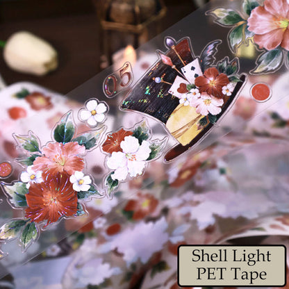 Whole Roll 6cm*4.8m Drunken Lotus Banquet Die Cutting Shell Light Washi/PET Tape