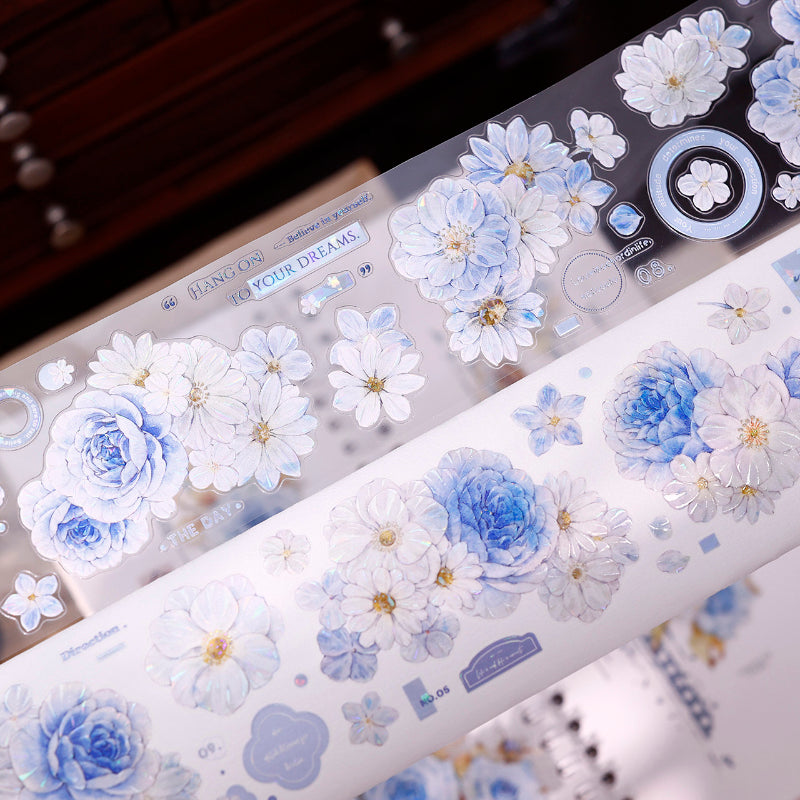 5.5cm*125cm Light Blue Flower Die Cutting Washi/PET/Shell Light Washi/PET Tape
