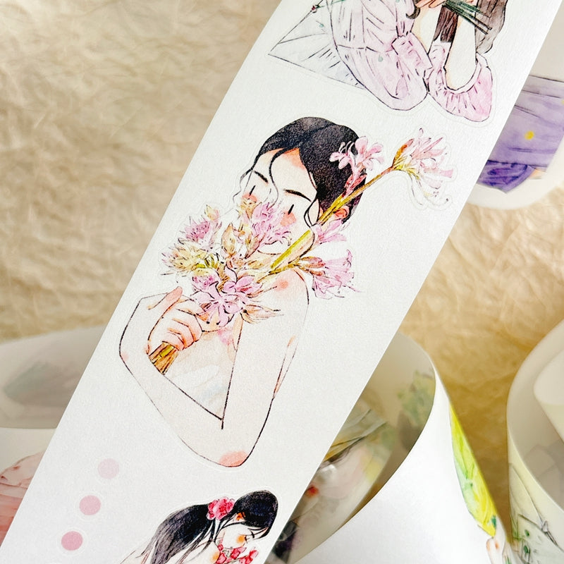 5cm*333cm Holding Flower Die Cutting Washi/PET/Fog PET Tape featuring old, and flower designs for journaling, scrapbooking and collage