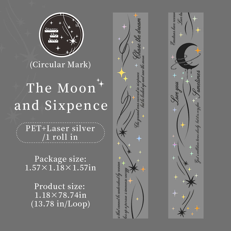 Starlit Poet Series Laser Silver PET Tape