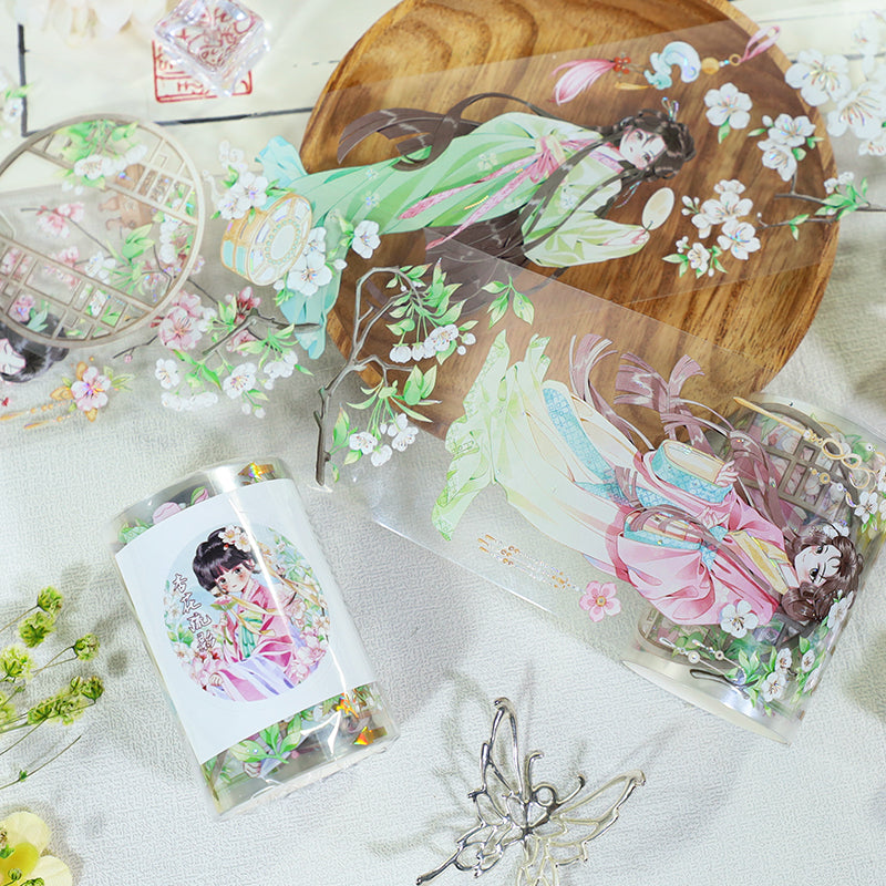Apricot Blossoms Die Cutting Washi/Shell Silver PET Tape featuring silver designs for journaling, scrapbooking and collage