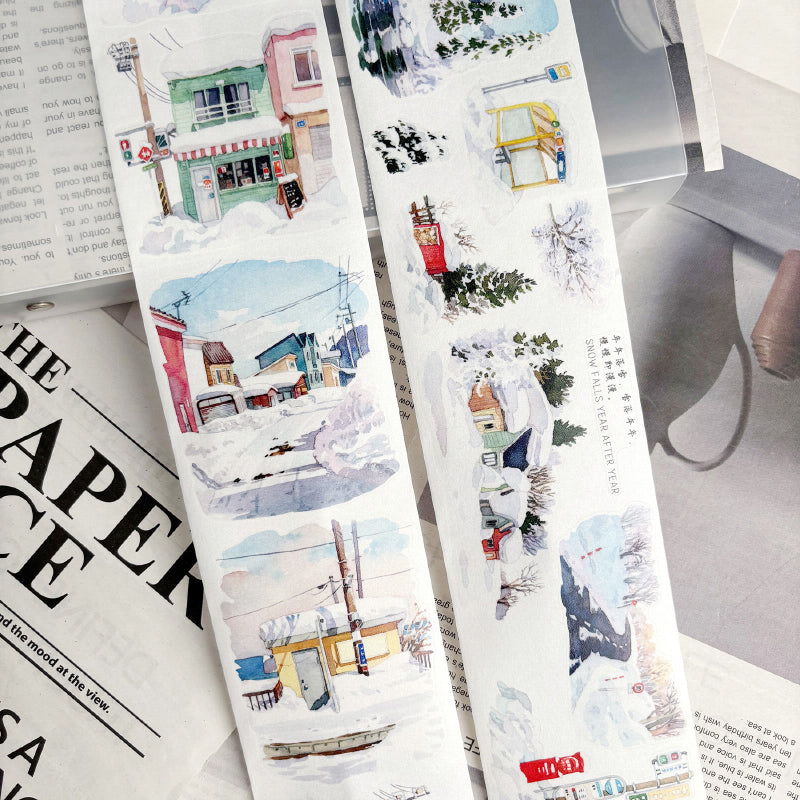 7cm*125cm Snow Falls Die Cutting Washi/PET/Fog PET Tape featuring snow designs for journaling, scrapbooking and collage