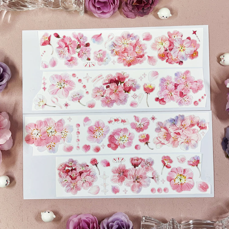 Whole Roll 6cm*5m Cherry Blossom Affair Die Cutting Shell Light PET/Synthetic Paper Tape