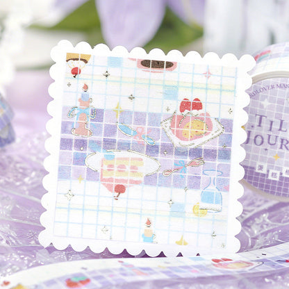 Flower Tile Diary Series Silver Stamping Washi Tape featuring silver, and flower designs for journaling, scrapbooking and collage