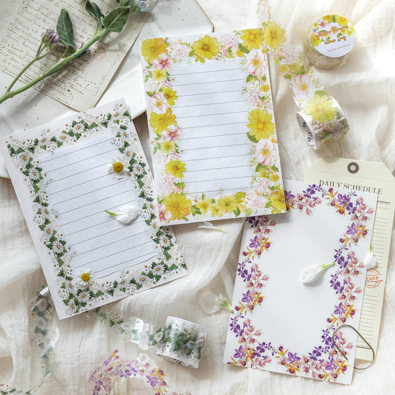 Floral Spread Series PET Tape featuring floral designs for journaling, scrapbooking and collage