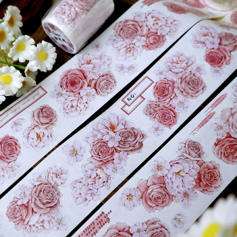 5.6cm*100cm Sweet rose Die Cutting Washi/PET/Shell Silver PET Tape featuring rose, sweet, and silver designs for journaling, scrapbooking and collage