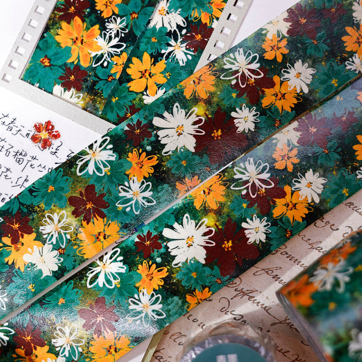 3cm*50cm Green ink flower Washi Tape featuring green, and flower designs for journaling, scrapbooking and collage