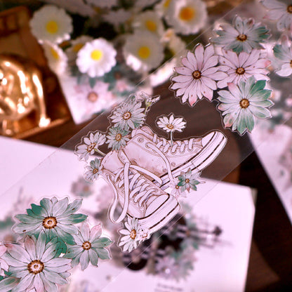 5.5cm*100cm Wild Chrysanthemums Die Cutting Washi/PET/Shell Silver PET Tape featuring silver designs for journaling, scrapbooking and collage