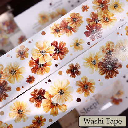 Whole Roll 5cm*5m Autumn Brown Floral Die Cutting Washi/PET/Shell Light Washi/PET Tape