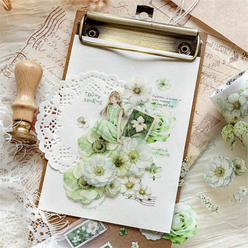 Green Vision Collection Series Die Cutting Fog PET Tape featuring green designs for journaling, scrapbooking and collage