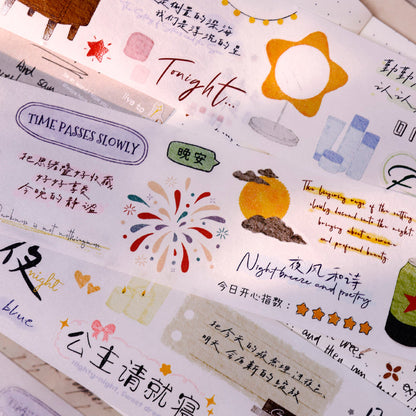Whole Roll 4.8cm*5m Good Night Die Cutting Washi/PET Tape