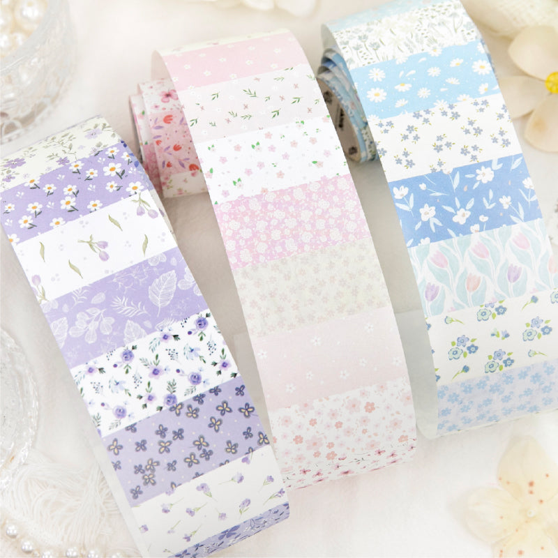 Flower letter series Die Cutting White Kraft Paper Tape featuring white, flower, and letter designs for journaling, scrapbooking and collage