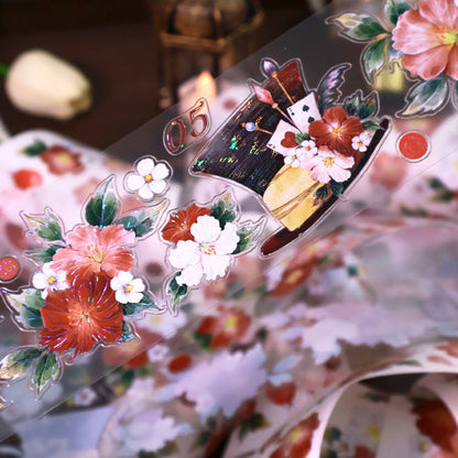 Whole Roll 6cm*4.8m Drunken Lotus Banquet Die Cutting Shell Light Washi/PET Tape