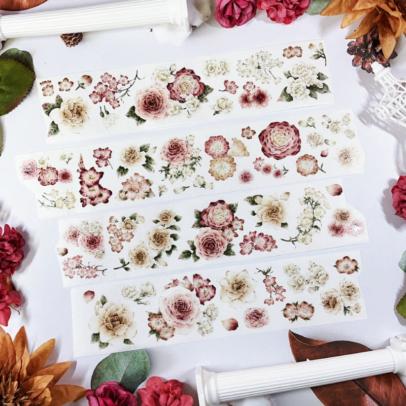 5.5cm*100cm Amber Flower Washi/Self-adhesive/Shell Light PET Tape featuring flower, and light designs for journaling, scrapbooking and collage
