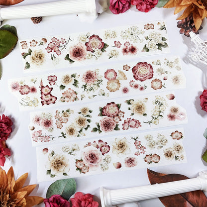 5.5cm*100cm Amber Flower Washi/Self-adhesive/Shell Light PET Tape featuring flower, and light designs for journaling, scrapbooking and collage