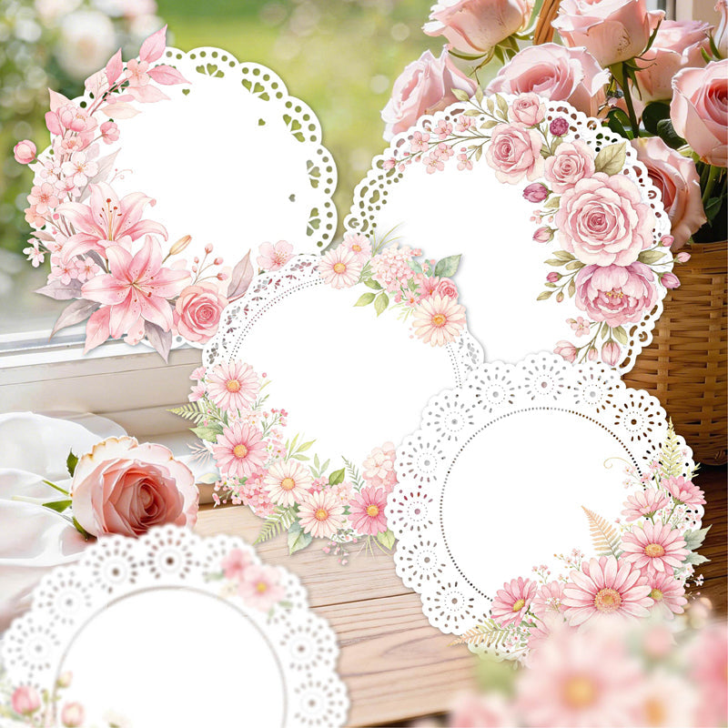Lace Flower Series Sticker featuring lace, and flower designs for journaling, scrapbooking and collage