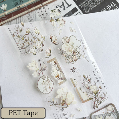 Whole Roll 6.5cm*5m Jade Silver Flower Die Cutting Washi/PET Tape