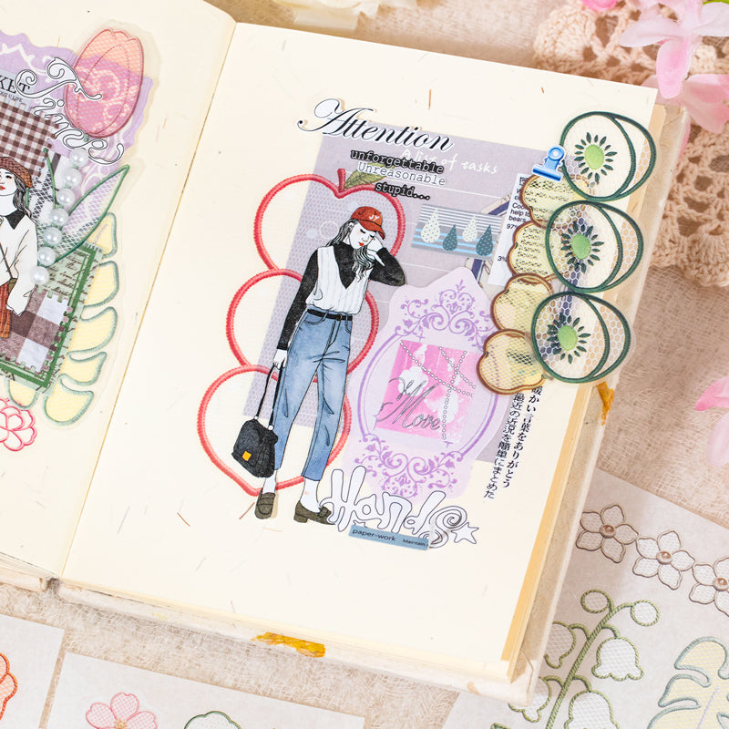 Embroidered Color Market Series Sticker Book featuring red, book, and color designs for journaling, scrapbooking and collage