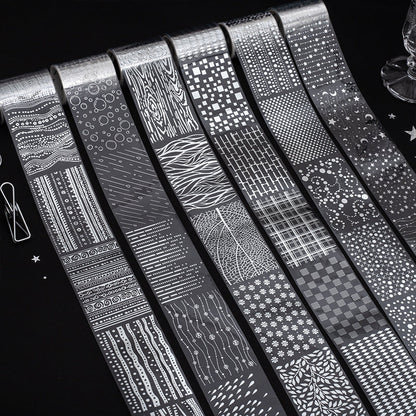Boundless Galaxy Series Silver Stamping PET Tape featuring silver designs for journaling, scrapbooking and collage