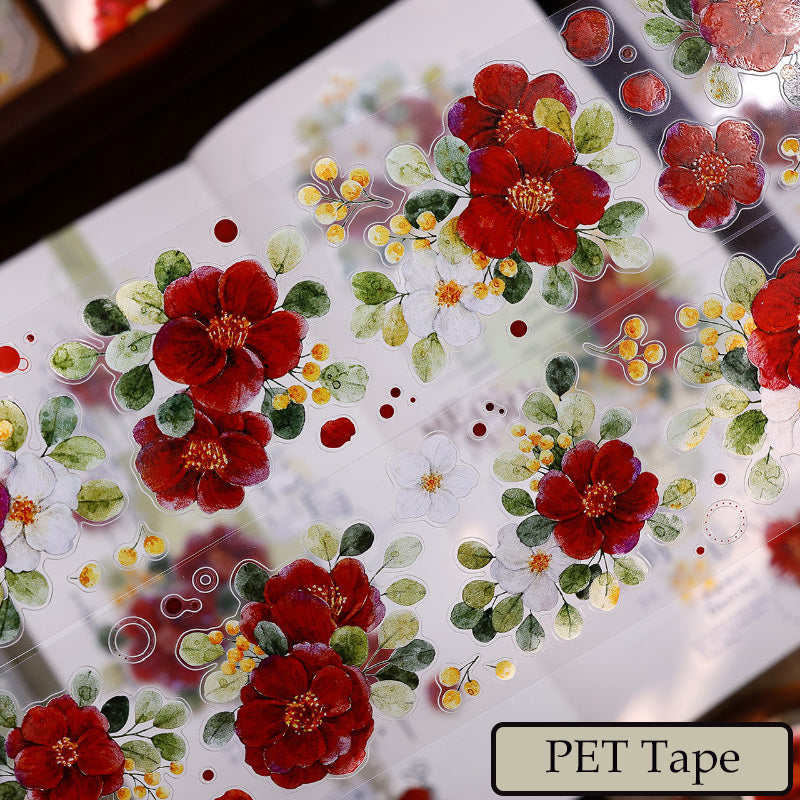 5.5cm*100cm Spring Red Tea Die Cutting Washi/PET/Shell Light PET Tape