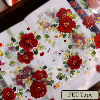 5.5cm*100cm Spring Red Tea Die Cutting Washi/PET/Shell Light PET Tape