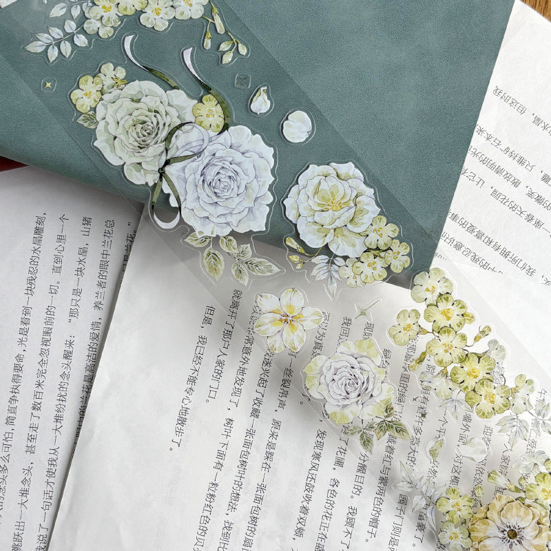 Green Flower Bud Die-Cutting Washi Tape - Whole Roll 6cm×5m