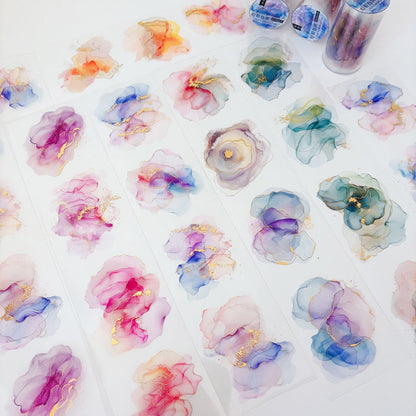 Whole Roll 7cm*5m Fantasy colored blocks Gold Stamping PET Tape featuring fantasy, old, and gold designs for journaling, scrapbooking and collage