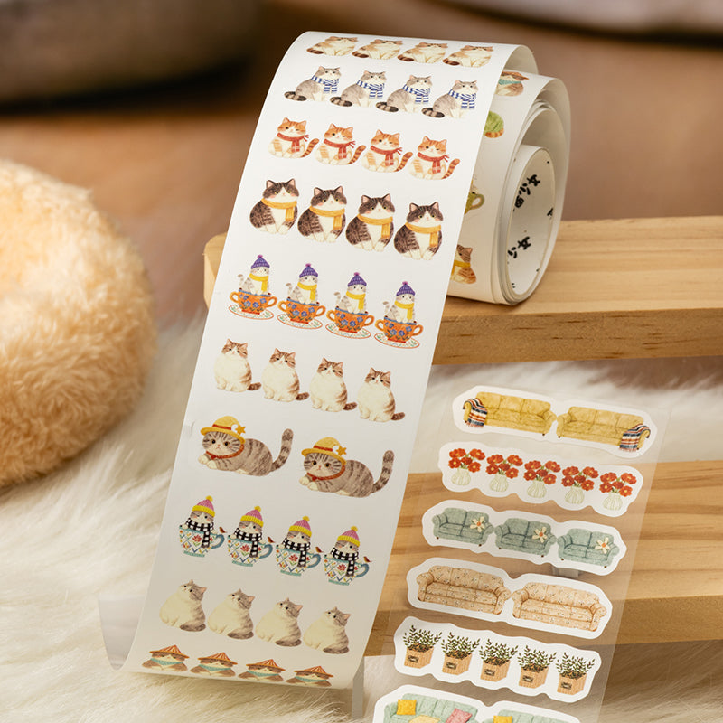 Cat Den Hours Series Die Cutting Self-adhesive Tape featuring cat designs for journaling, scrapbooking and collage