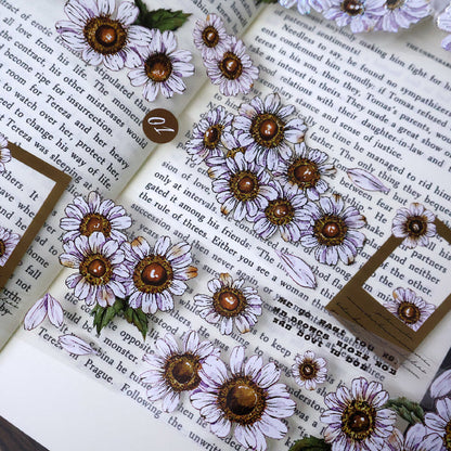 Whole Roll 5.5cm*5m Simple daisy Die Cutting Washi/PET/Shell Silver PET Tape featuring silver designs for journaling, scrapbooking and collage