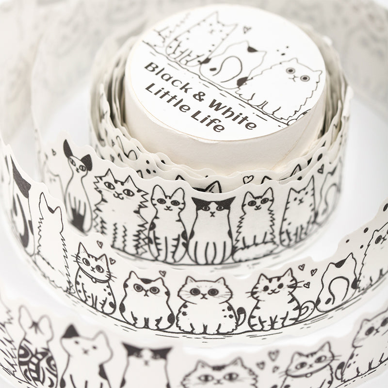 Black White Little Life Series Washi Tape featuring white, and black designs for journaling, scrapbooking and collage