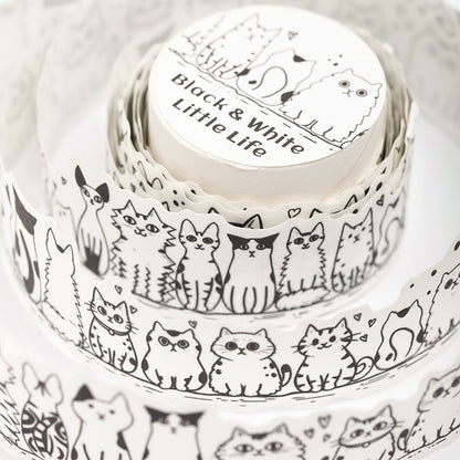 Black White Little Life Series Washi Tape featuring white, and black designs for journaling, scrapbooking and collage