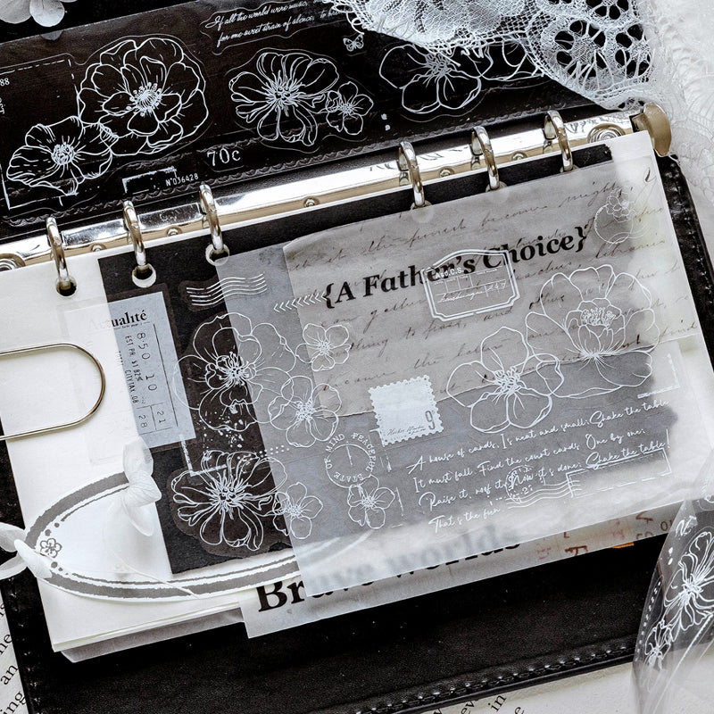 White Note Series Die Cutting PET Tape featuring white designs for journaling, scrapbooking and collage