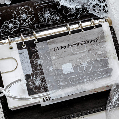 White Note Series Die Cutting PET Tape featuring white designs for journaling, scrapbooking and collage