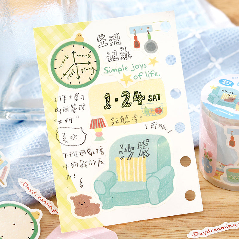 Warm Little Happiness Series Die Cutting White Kraft Paper Tape featuring white designs for journaling, scrapbooking and collage