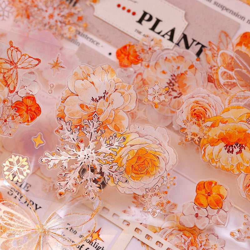 6.5cm*150cm Orange gold blossom Die Cutting Washi/PET/Shell Light PET Tape featuring old, gold, and orange designs for journaling, scrapbooking and collage