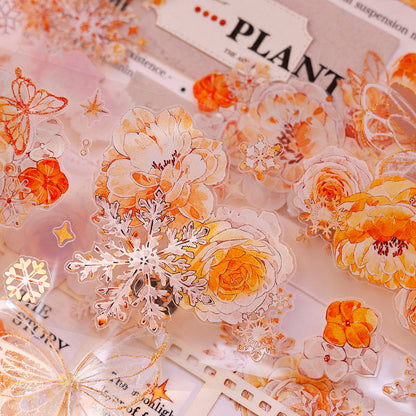 6.5cm*150cm Orange gold blossom Die Cutting Washi/PET/Shell Light PET Tape featuring old, gold, and orange designs for journaling, scrapbooking and collage