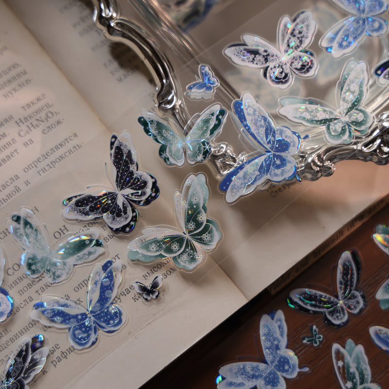 6cm*100cm Blue Dream Butterfly Die Cutting Shell Silver/Gold/Light PET Tape
