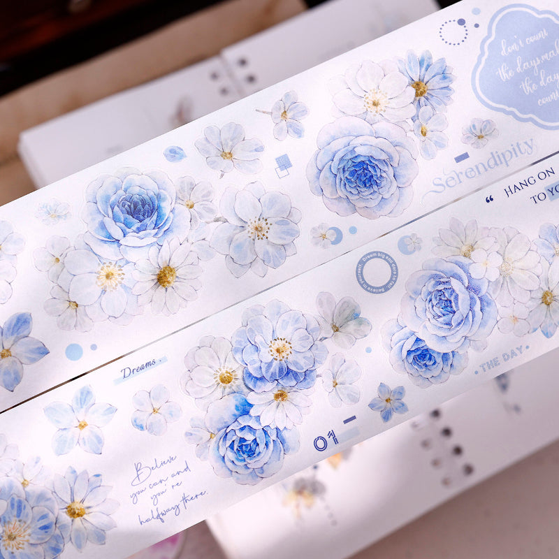 Light Blue Flower Die-Cutting Washi Tape - Whole Roll 5.5cm×5m