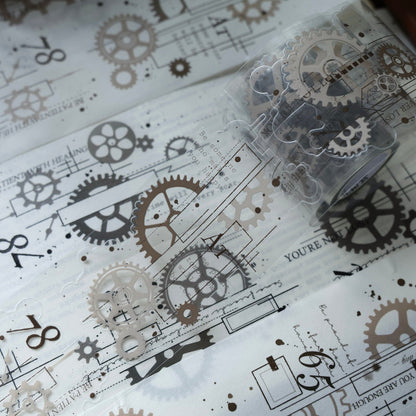 Whole Roll 6cm*6m Gear line pattern Die Cutting Washi/PET Tape for journaling, scrapbooking and collage