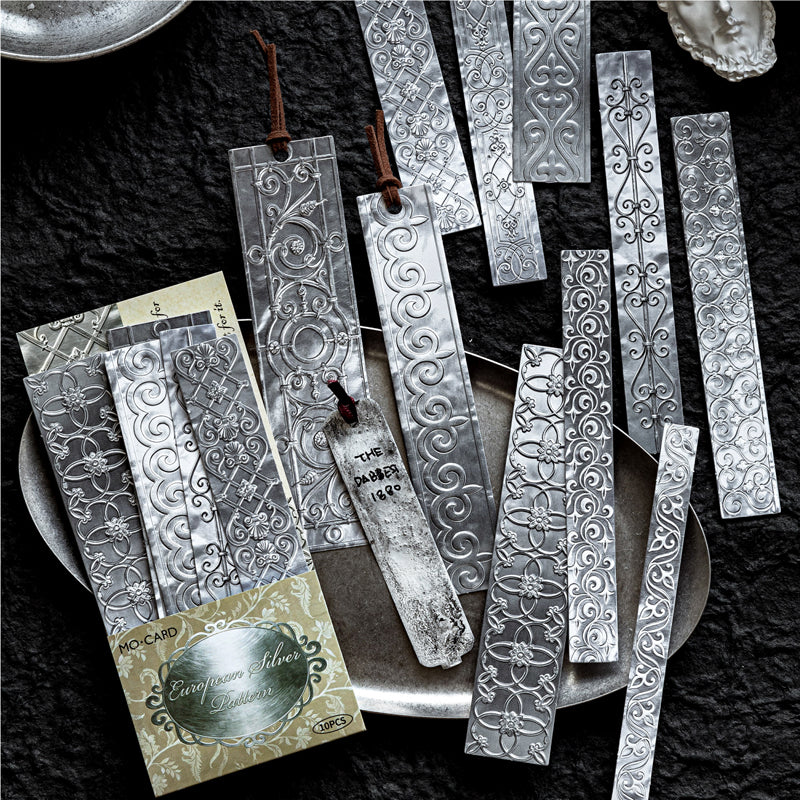 Floating Pattern Silver Strip Series Sticker featuring silver designs for journaling, scrapbooking and collage