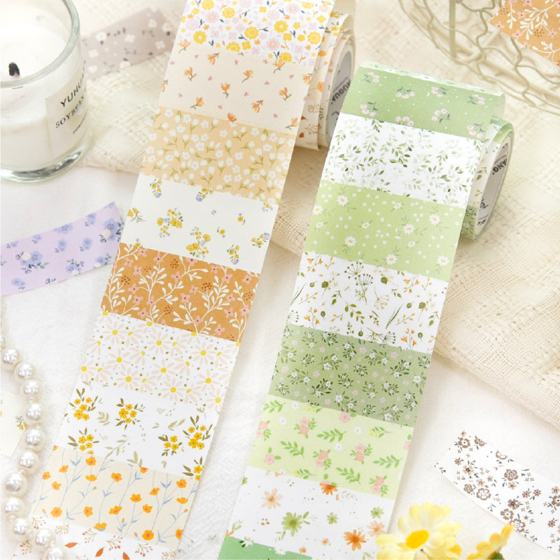 Flower letter series Die Cutting White Kraft Paper Tape featuring white, flower, and letter designs for journaling, scrapbooking and collage