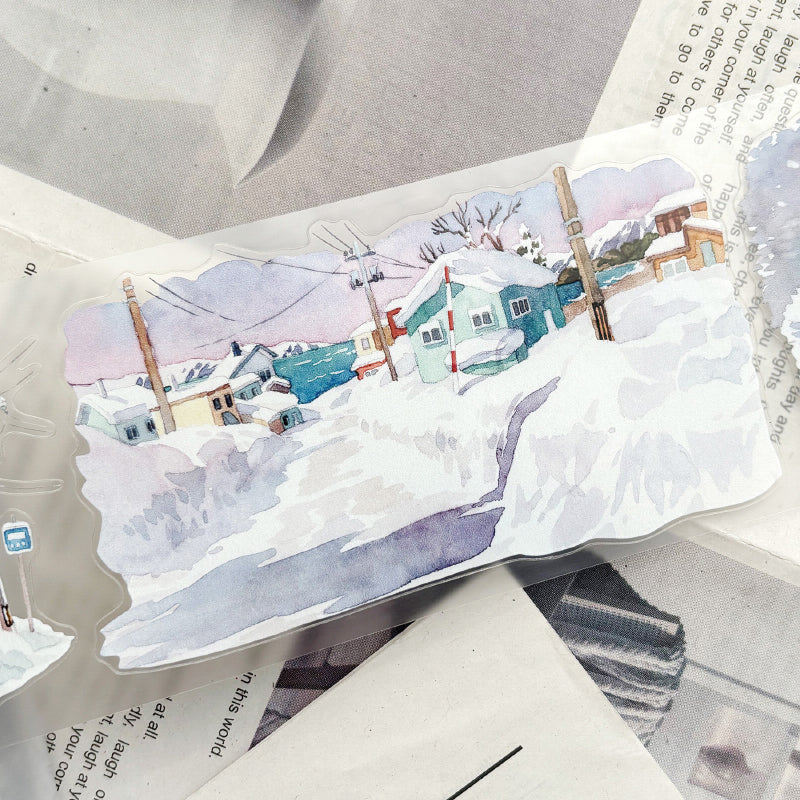 7cm*125cm Snow Falls Die Cutting Washi/PET/Fog PET Tape featuring snow designs for journaling, scrapbooking and collage