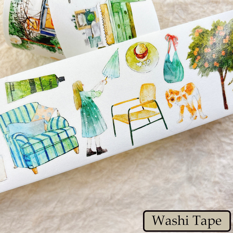Whole Roll 6cm*5m Greenness Die Cutting Washi/PET/Fog PET Tape